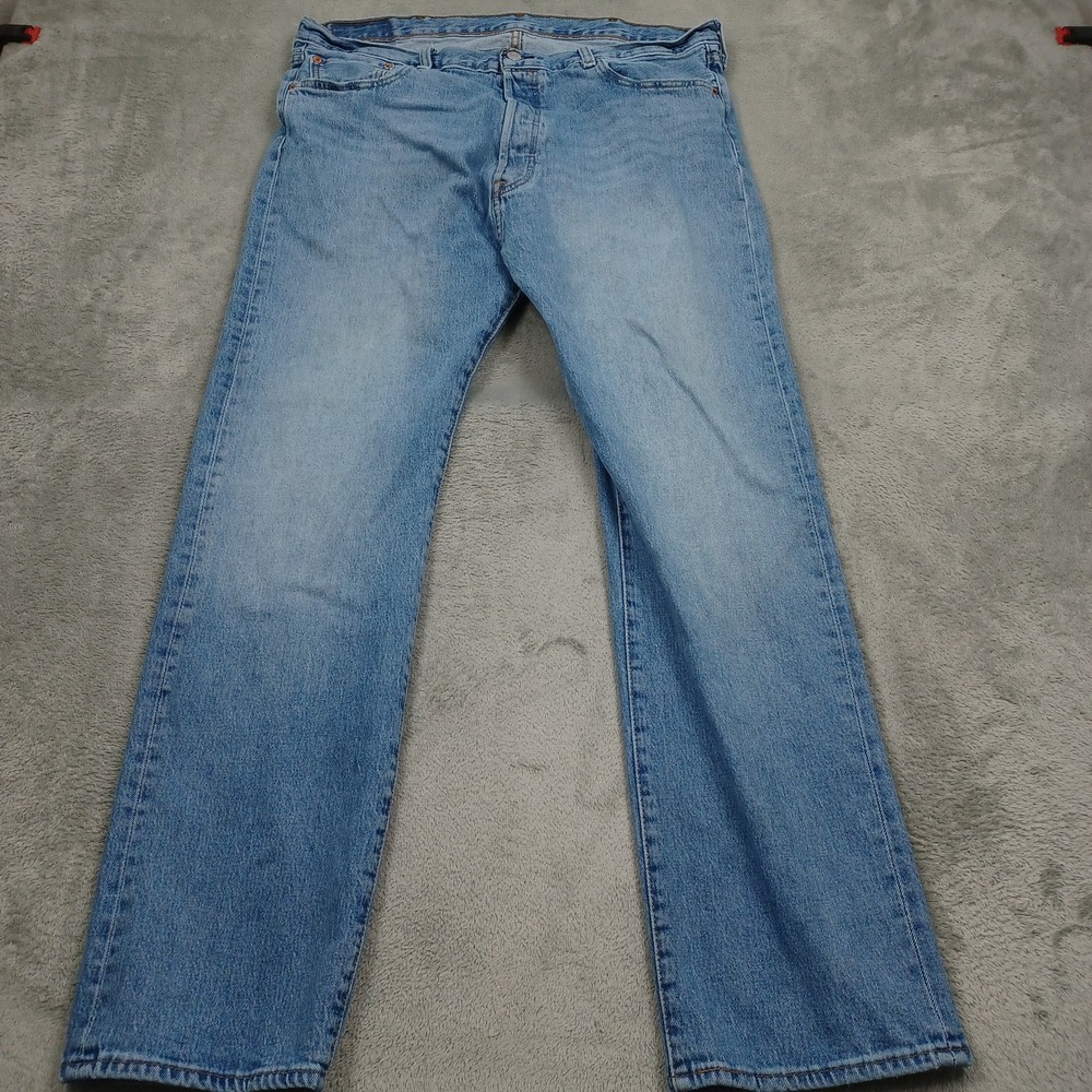 Levis 501 Jeans Mens 38x32 Blue Straight Leg Button Fly Denim Pants Distressed